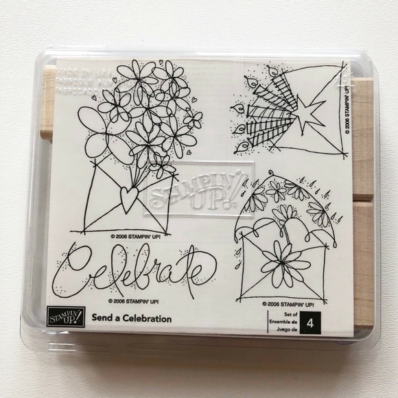 STAMPIN' UP! Stamps Wood Rubber Sets "Send a Celebration" New, Unmounted 2006 - Picture 1 of 2